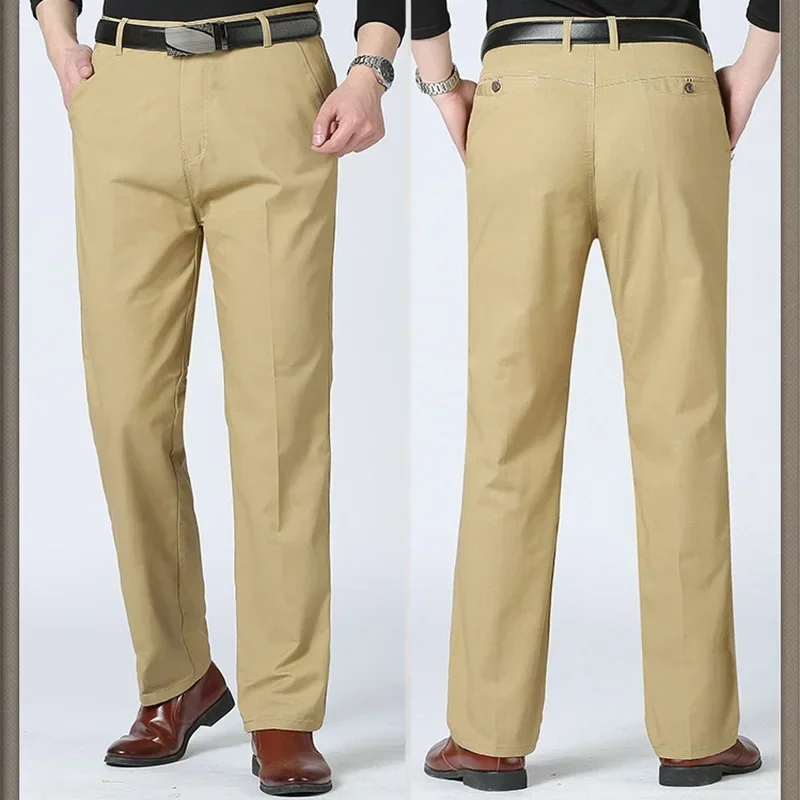 Men‘s Comfort Cotton Long Straight Slim Fit Dress Pant Mens Business Casual Suit Pants