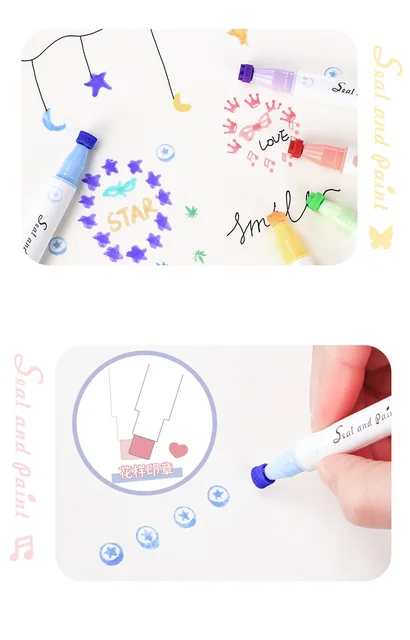 6colors Cute Stamp Marker Pens Creative Double Headed Pattern Marker Pen  Manual Account Stationery For Children School Supplies - Art Markers -  AliExpress