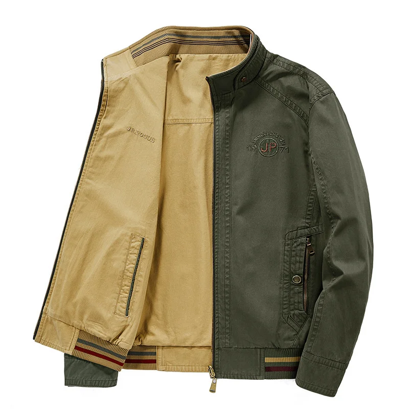 Men's Bomber Jackets Business Casual Coat Loose Large Size Clothing Sport Stand Collar Double Sided Tactical Jackets Work Wear