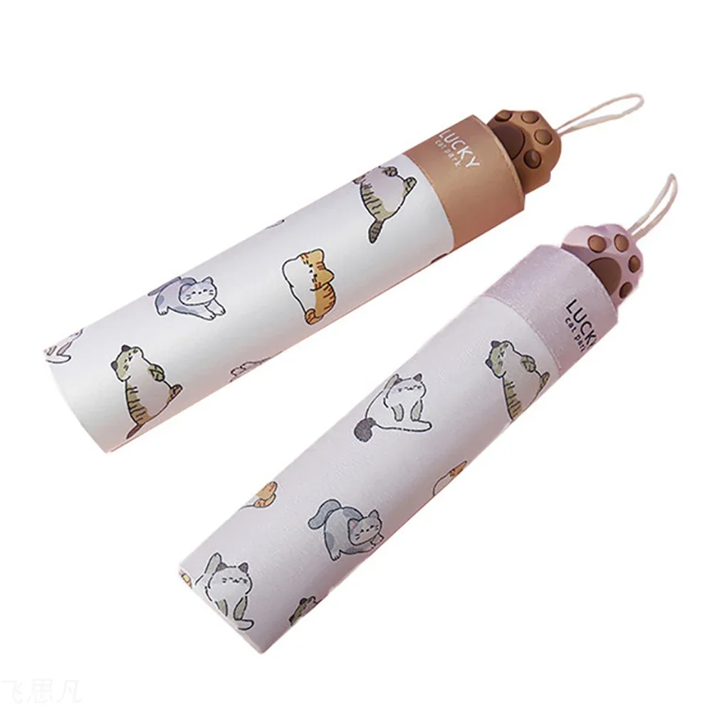 Folding Umbrella Automatic Umbrella Sun Umbrella Umbrella Hat Capsule Umbrella Lace Umbrella Cute Cat Claw Handle Umbrella Patio Umbrella UV for Sun and Rain Parasol Woman Girl Gift