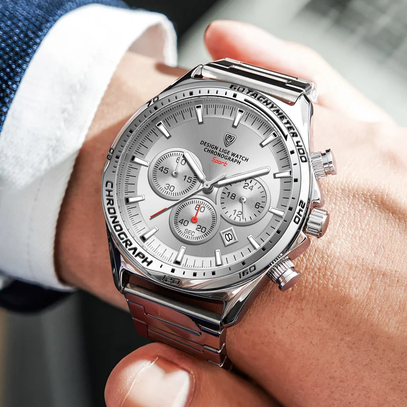 LIGE Luxury Man Wristwatch Waterproof Luminous Chronograph Watch for Men Stainless Steel Men's Quartz Watches Reloj Hombre+Box 6