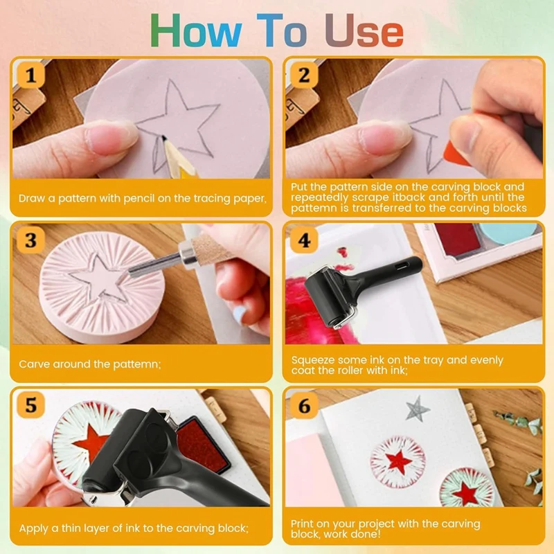 NEW-14Pcs 고무 블록 스탬프 키트, 조각 DIY 스탬프 제작 키트, 인쇄용