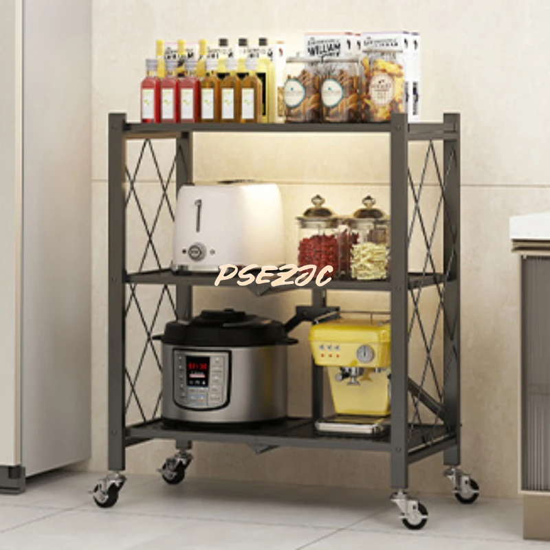 Floor To Floor Multi Story Kitchen Storage Rack Household Movable Wheeled Storage and Folding Rack