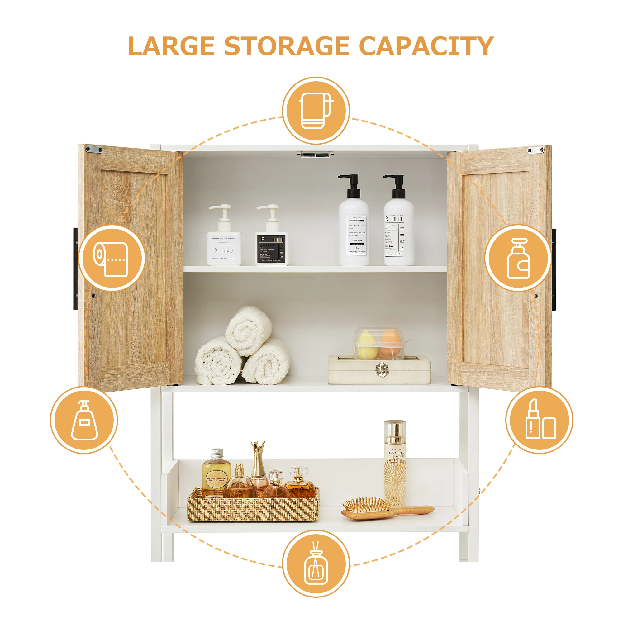 Over The Toilet Storage Cabinet, Bathroom Above Toilet Storage Wood Cabinet with Rattan Door and Adjustable Shelves 3