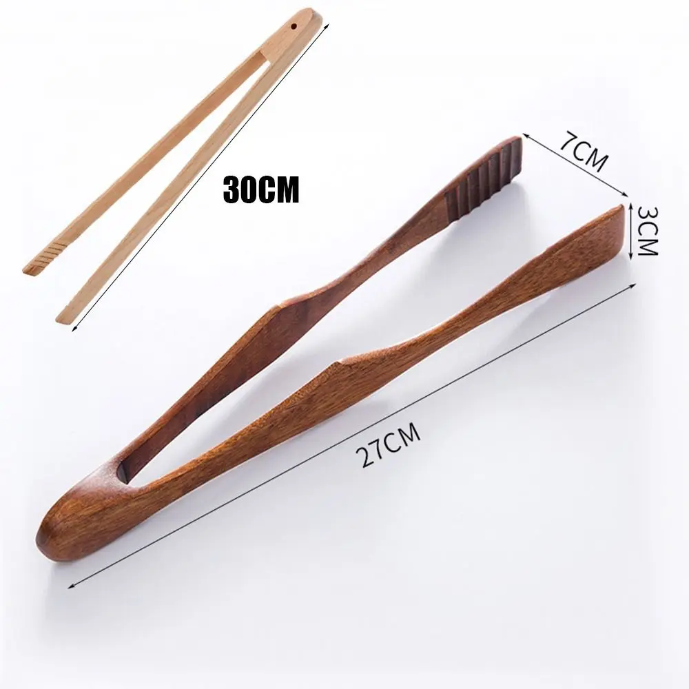 Wooden Cooking Kitchen Tongs Food Tongs Anti-slip Handle Durable Salad Bacon Steak Bread Cake Clip Pastry Clamp Food BBQ Tool