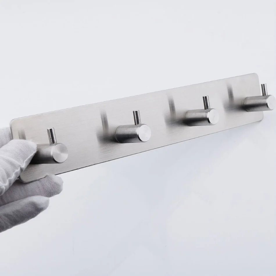 Adhesive Wall Hook Brushed 304 Stainless Steel Bedroom Bathroom 2 3 4 6 Row Hooks Robe Clothes Towel Door Holder Storage Hanger towel hooks garment hooks