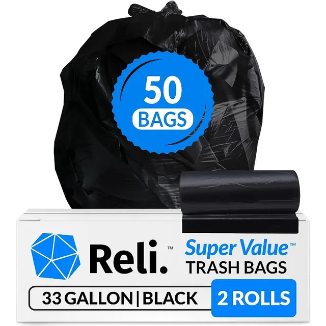 Reli. 33 Gallon Trash Bags Heavy Duty (250 Count Bulk) - Black Garbage Bags  30 Gallon