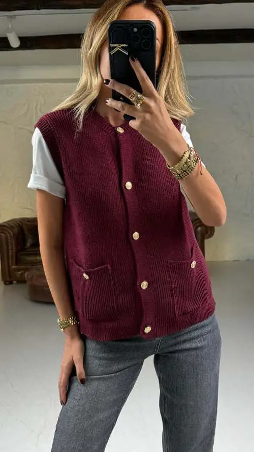 Casual Loose Sweater Cardigan Vestidos For Women Sleeveless Ribbed Cropped Pocket Commute Top Female Solid Cardigan Top