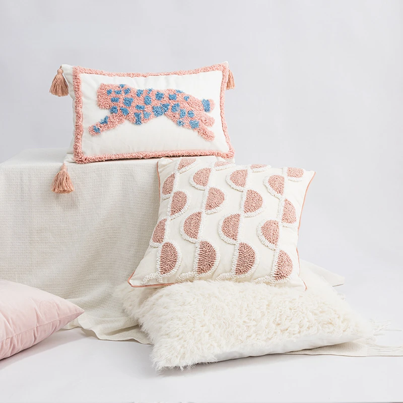 

Light Luxury Pillow Cover Fresh Pink Instagram Style Living Room Sofa Headrest Homestay Cushion Pillow No Pillow Core