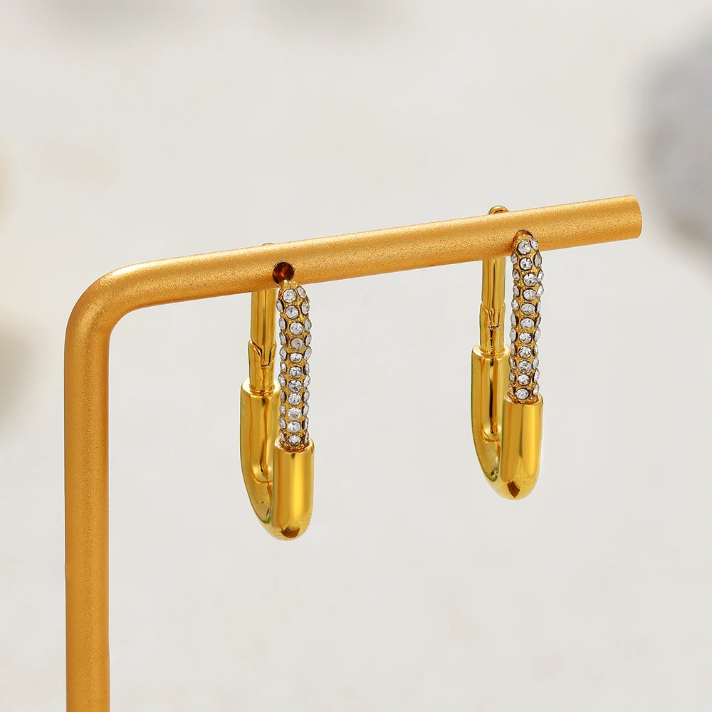Minimalist Thick U Shape Hoop Earrings Inlaid Cubic Zirconia 18K Gold Plated Waterproof Hypoallergenic Earring Trending Jewelry