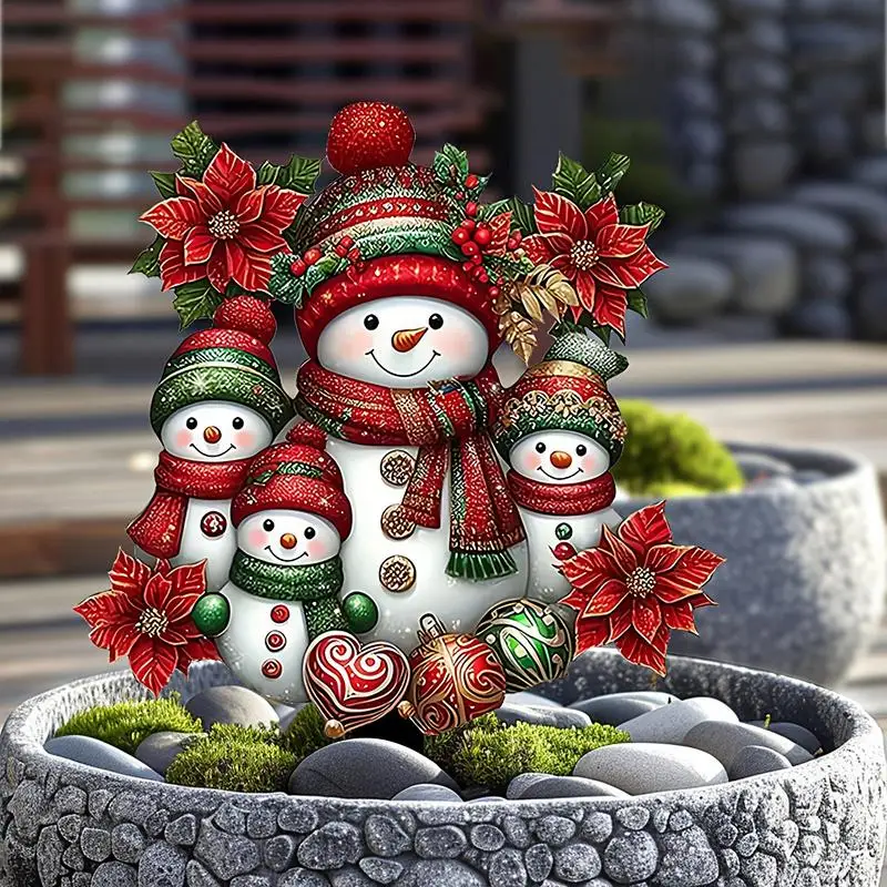 Christmas Garden Stakes 2D Acrylic Snowman Garden Stakes Plug Hand-Painted Outdoor Decorative Tool For Patio Lawn Porch