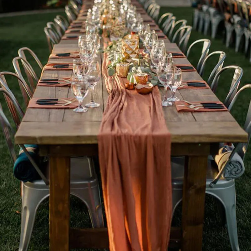 Chemin de Table de Mariage en Gaze de Coton Terracotta, Serviettes  Naturelles Rouillées, Décorations de Noël pour la Maison, 63x300/500cm -  AliExpress