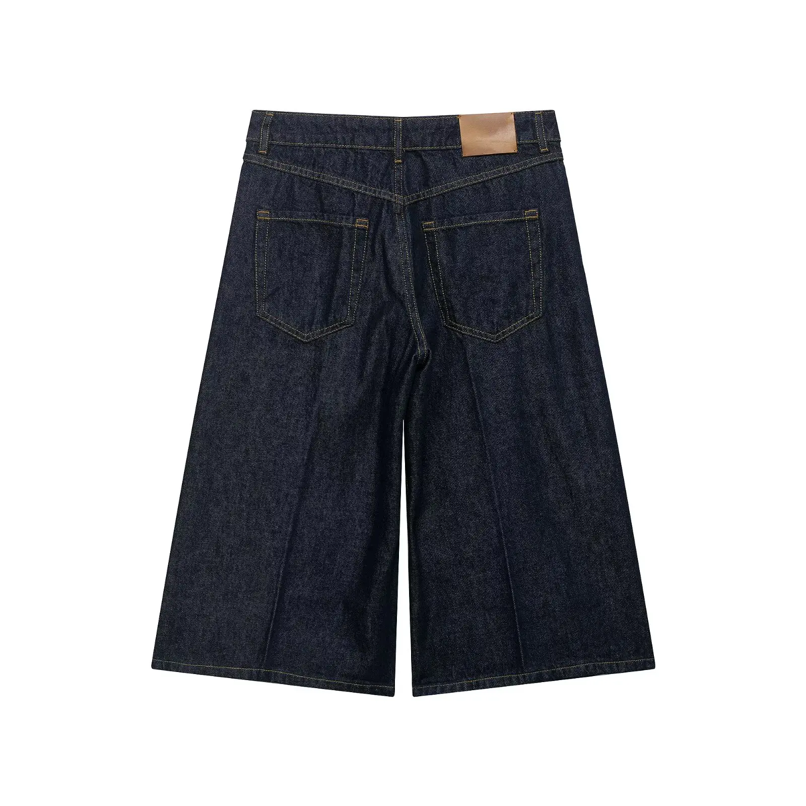 Women's Denim Long Casual Shorts Spring Summer Mid-waist Zipper Pockets Wide Leg Fashion Simple Loose Female Calf-Length Pants