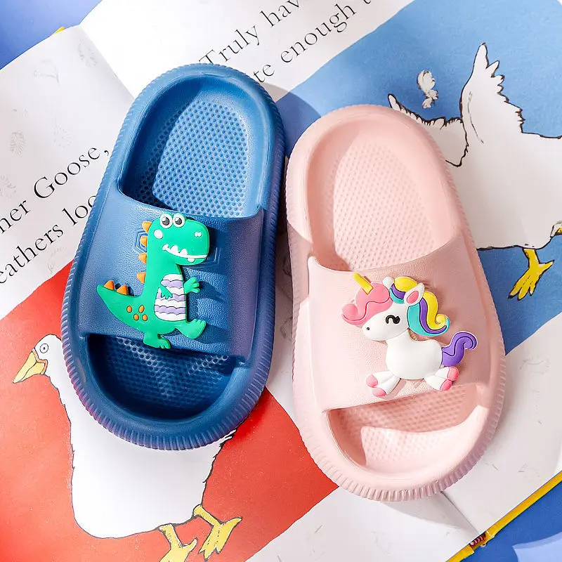 Summer Children Cartoon Unicorn Dinosaur Slippers Comfortable Breathable Non-Slip Slippers Bathroom Beach Soft Kids Flip Flops