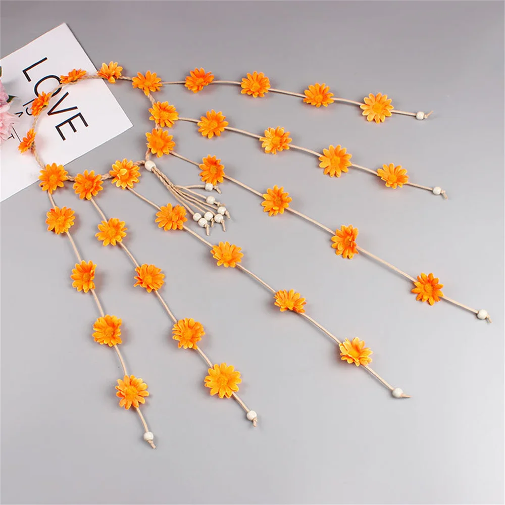 Sucrain 2 Fasce Per Capelli Hippie Con Fiori Di Girasole – Corona Floreale Bohémienne – Regolabile Con Perline