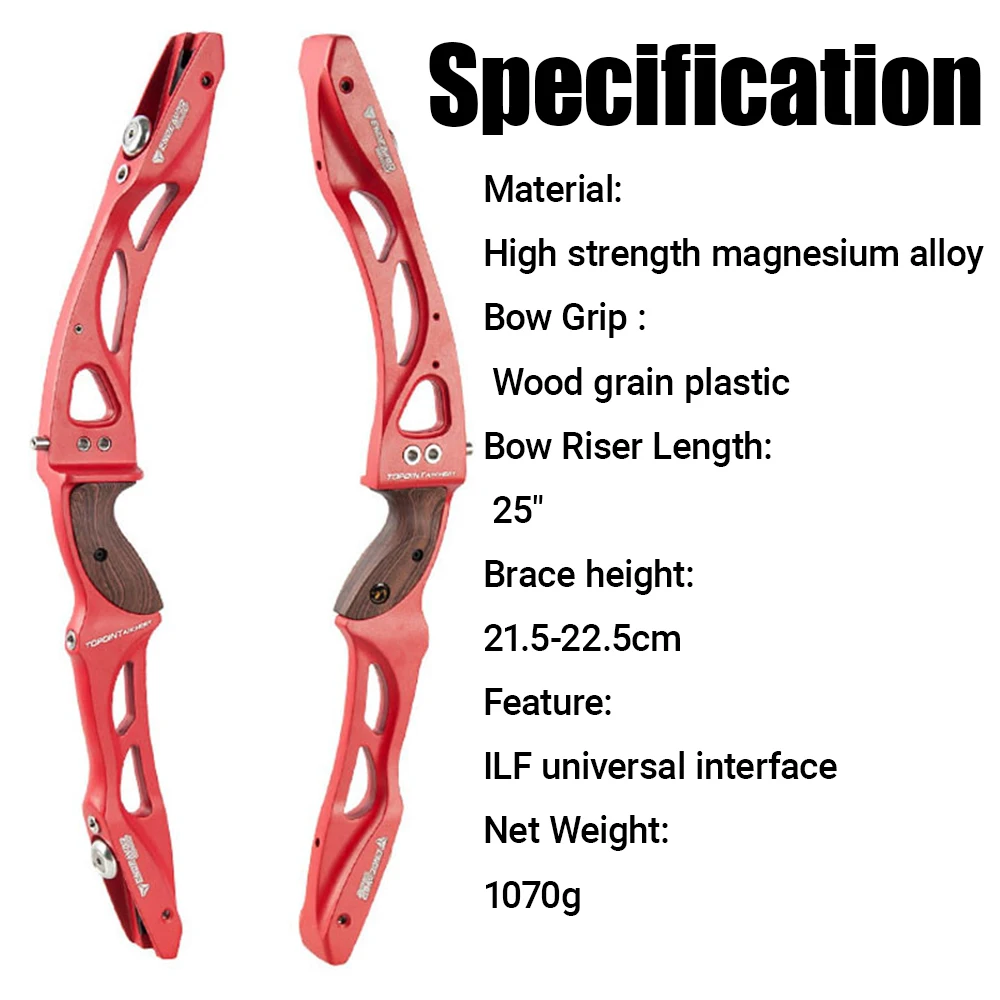 Archety Topoint ILF Arco ricurvo Riser 25 "Tiro con l'arco Takedown Grip per mano sinistra destra Caccia all'aperto Sport Competizione Tiro - immagine 4