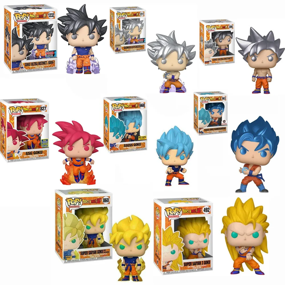 Funko Pop Goku #386 Ssg Goku #827 #860 Ssgss Goku #563 #668 Animación Dragonball Figura de acción de vinilo Juguetes Muñecas Regalos para niños