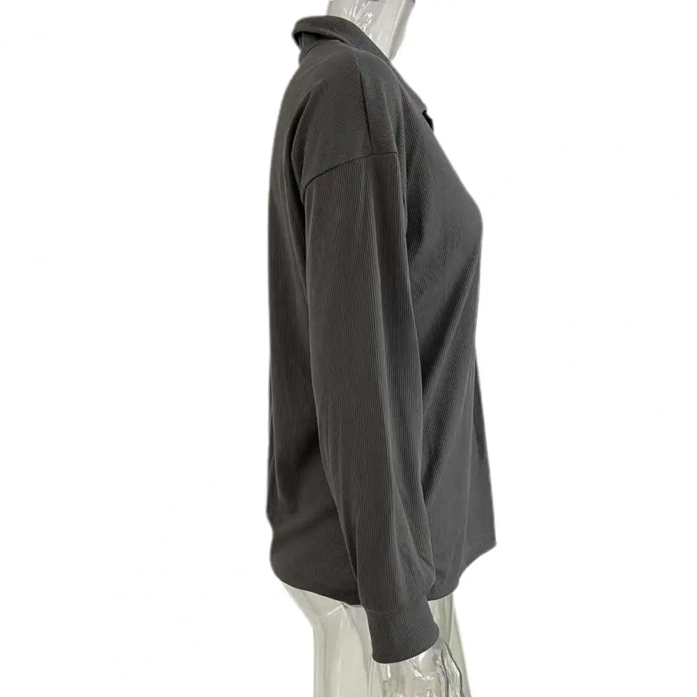 

Women Commute Top Plus Size Women's Knitted Loose Elastic Lapel Shirt with Single-breasted Solid Color Buttons Long Sleeve Daily