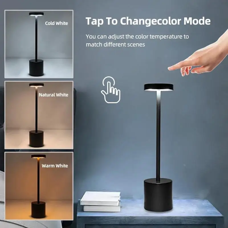 Classic USB Rechargeable Stepless Dimming Touch Lamp with 3-Color Options for Bedside or Decorative Use