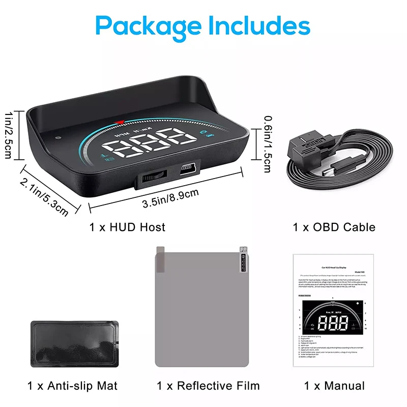 @*M8 Car HUD Head Up Display OBD2 Avviso di velocità eccessiva Proiettore digitale LED elettronico per temperatura dell'acqua sul parabrezza - immagine 2