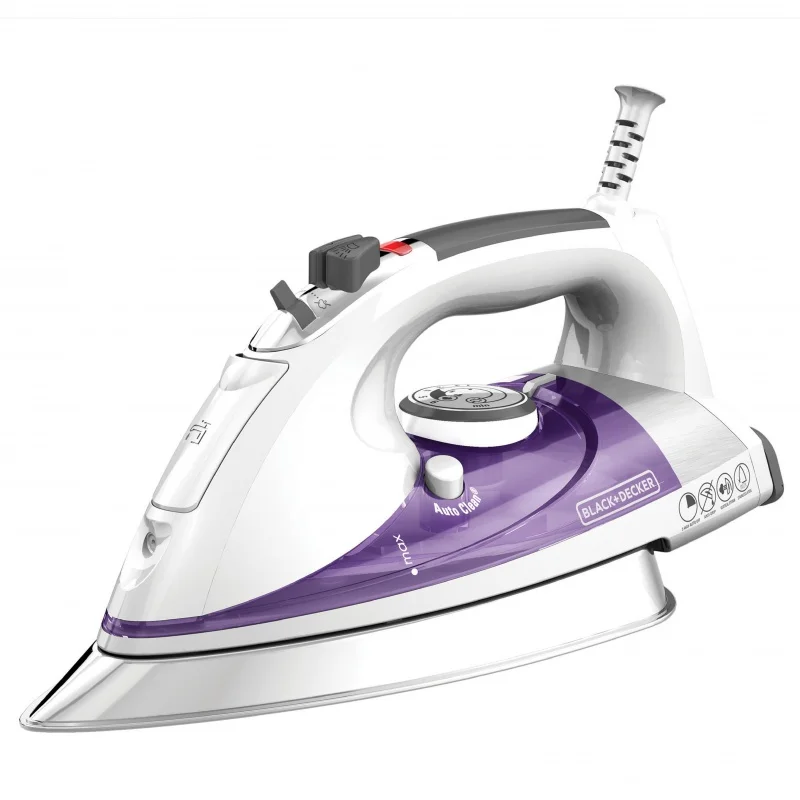 

Профессиональный паровой утюг BLACK DECKER с подошвой из нержавеющей стали и сверхдлинным шнуром, фиолетовый, IR1350S