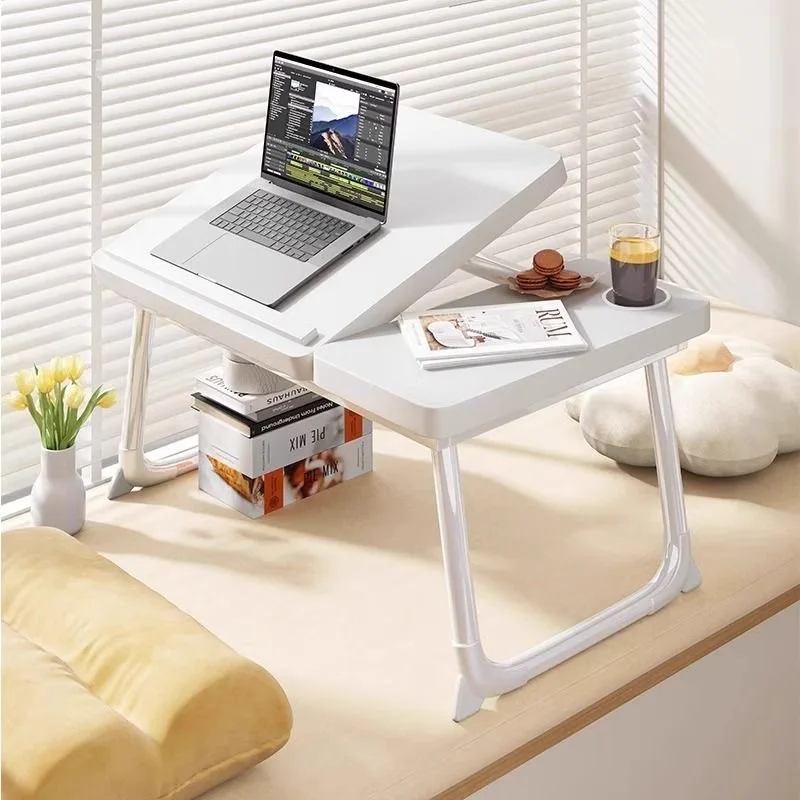 Lift Foldable Laptop Table for Bed Stand Lap Lazy Learning Desk Student Computer Desk for Working Read with Radiator Drawer