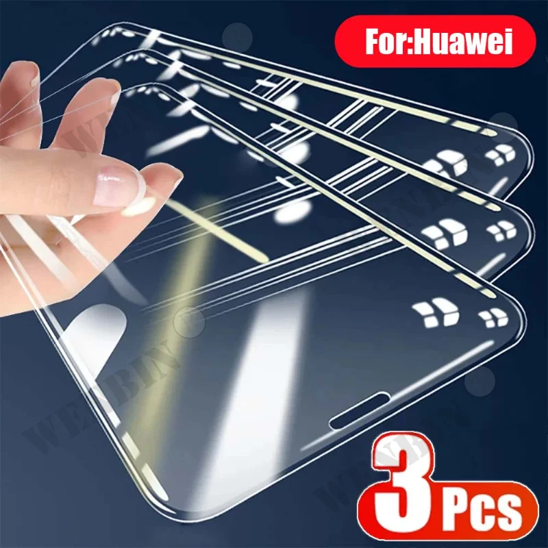 3 Pcs Tempered Glass For Huawei P60 Pro P50 P40 Pro Screen Protector on For Huawei Y Full Protective Glass