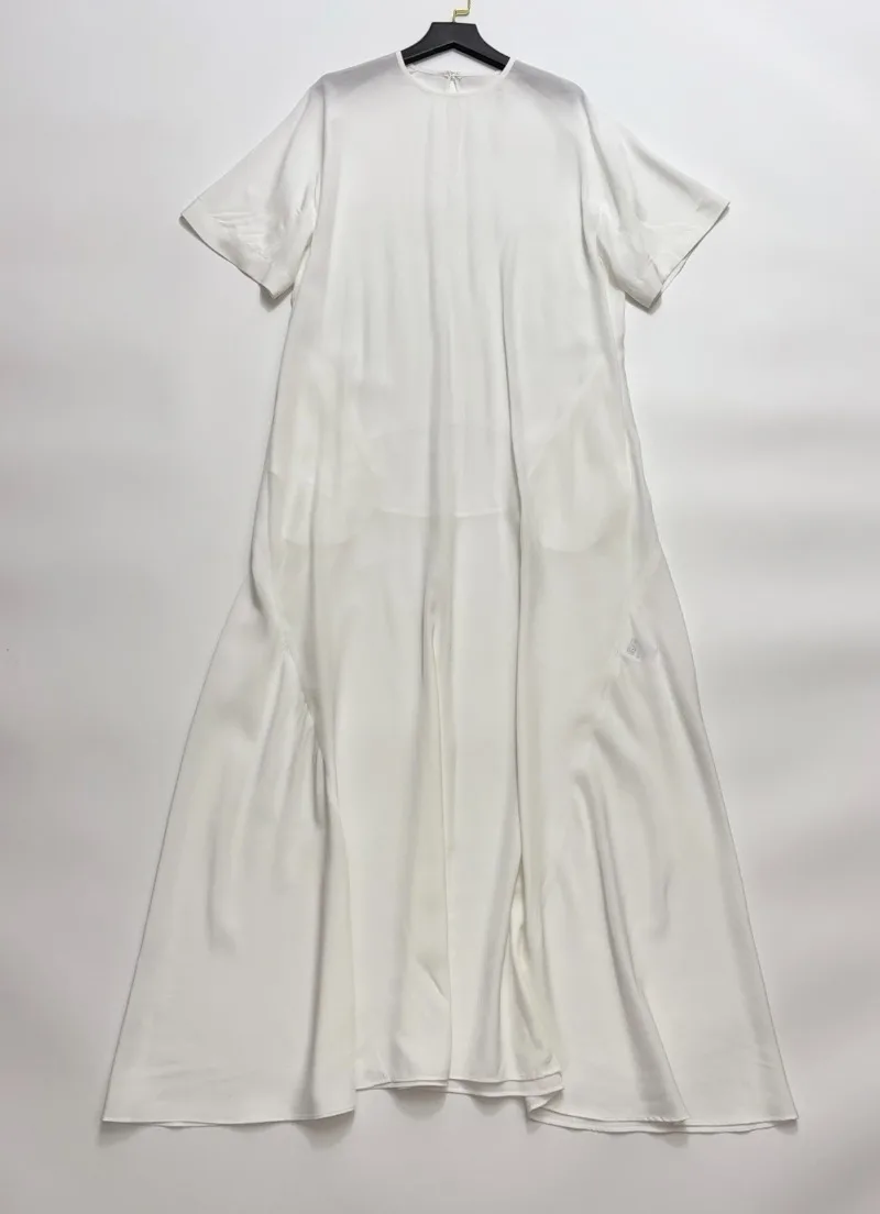 

Slightly Sheer Short Sleeve Long White Cotton Dress
