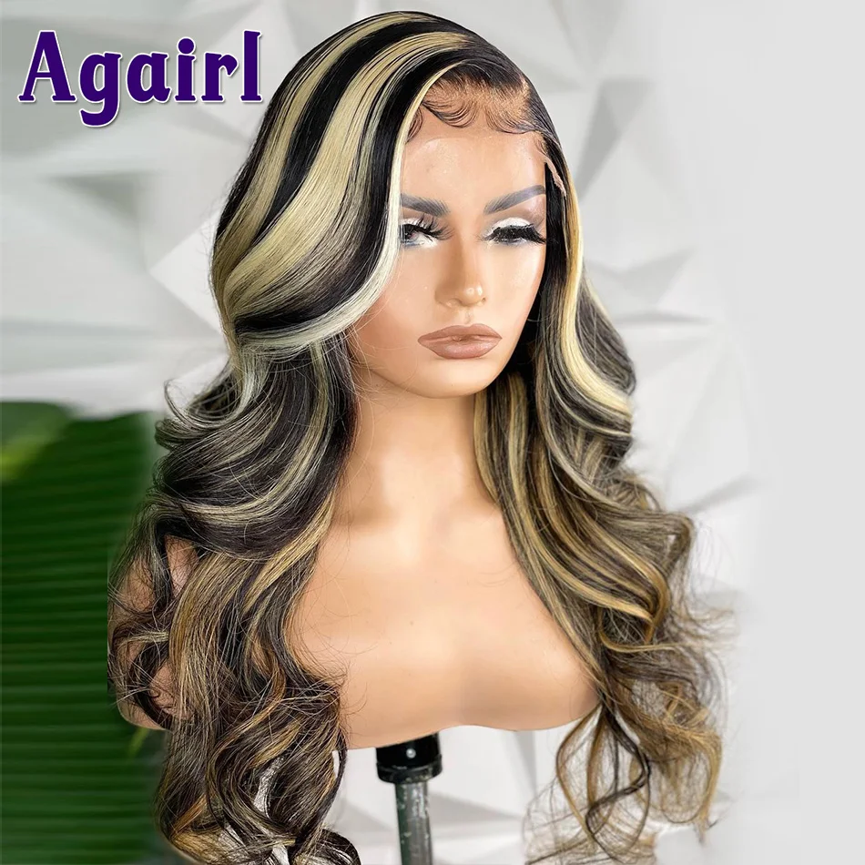 200% Highlight Schwarz Blond Braun 13X6 Körper Welle Spitze Front Menschliches Haar Perücken Transparent 13x4 Spitze Frontal Perücke 30Inch Verschluss Perücke