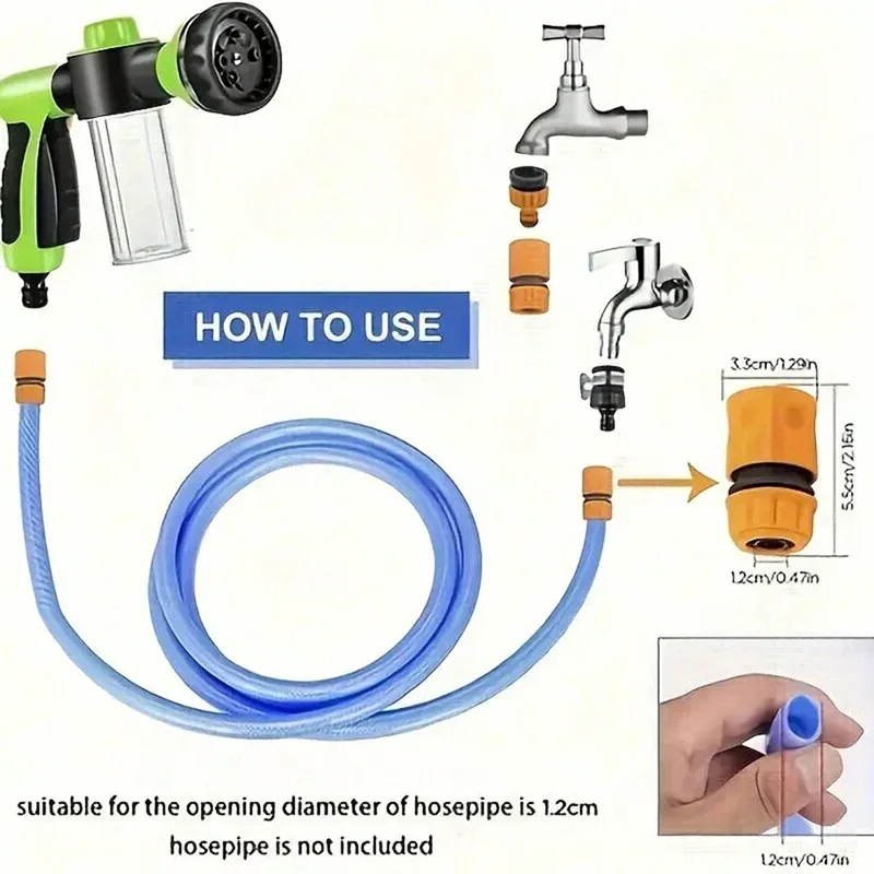 New 8 In 1 Jet Spray Gun Pressure Hose Nozzle Foam Gun Soap Dispenser Garden Watering Horse Dog Animal Car Washing Tool