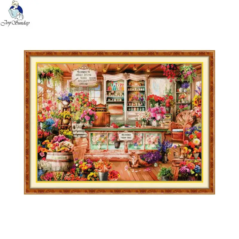Joy Sunday Full Embroidery Eco-cotton Thread 16CT 14CT 11CT Printed Four Seasons Florist Flower Style Cross Stitch Kit Artwork,cross stitch kit