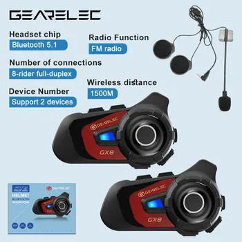 GEARELEC GX8 오토바이 블루투스 인터콤, 음악 공유, 8 명의 라이더 그룹 헬멧 통신 스피커, 헤드셋 인터폰, 1500m