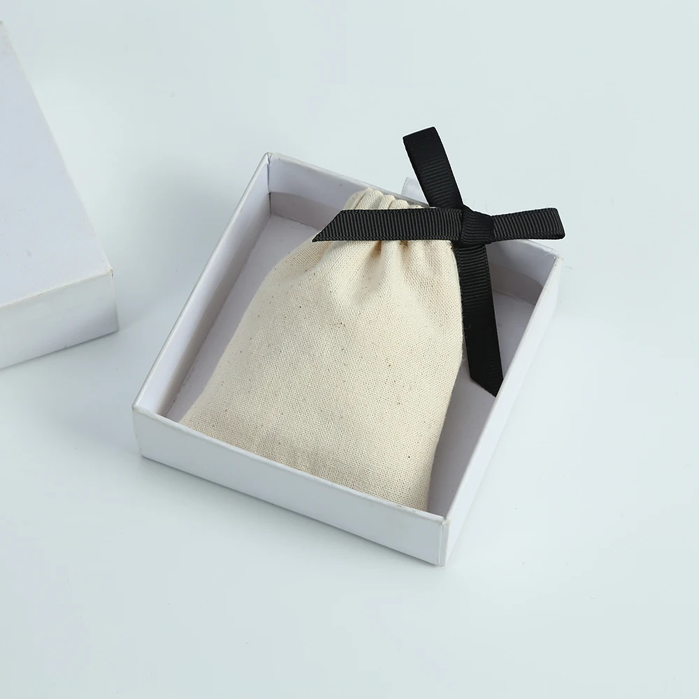 50pcs Jute Cotton Drawstring Bags with Black Ribbon Jewelry Packaging Wedding Favor Bags Nature Cotton Canvas Gift Pouch Gift