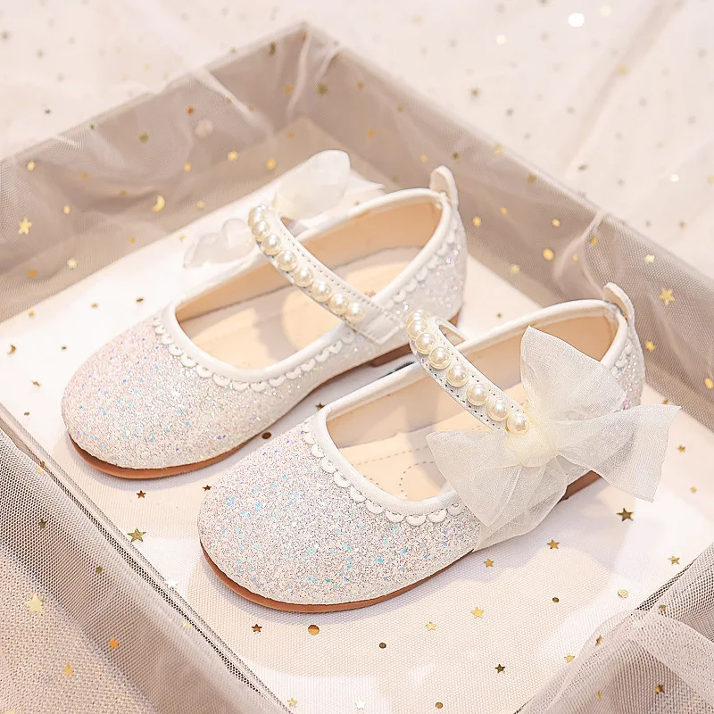 รูปสินค้า สาวOxfords Blingรองเท้าฤดูใบไม้ผลิฤดูใบไม้ร่วงเด็กโรงเรียนเต้นรํารองเท้าPearl Beadingsสาวใหญ่นุ่มรองเท้าหนังPUสีชมพู,สีเบจ