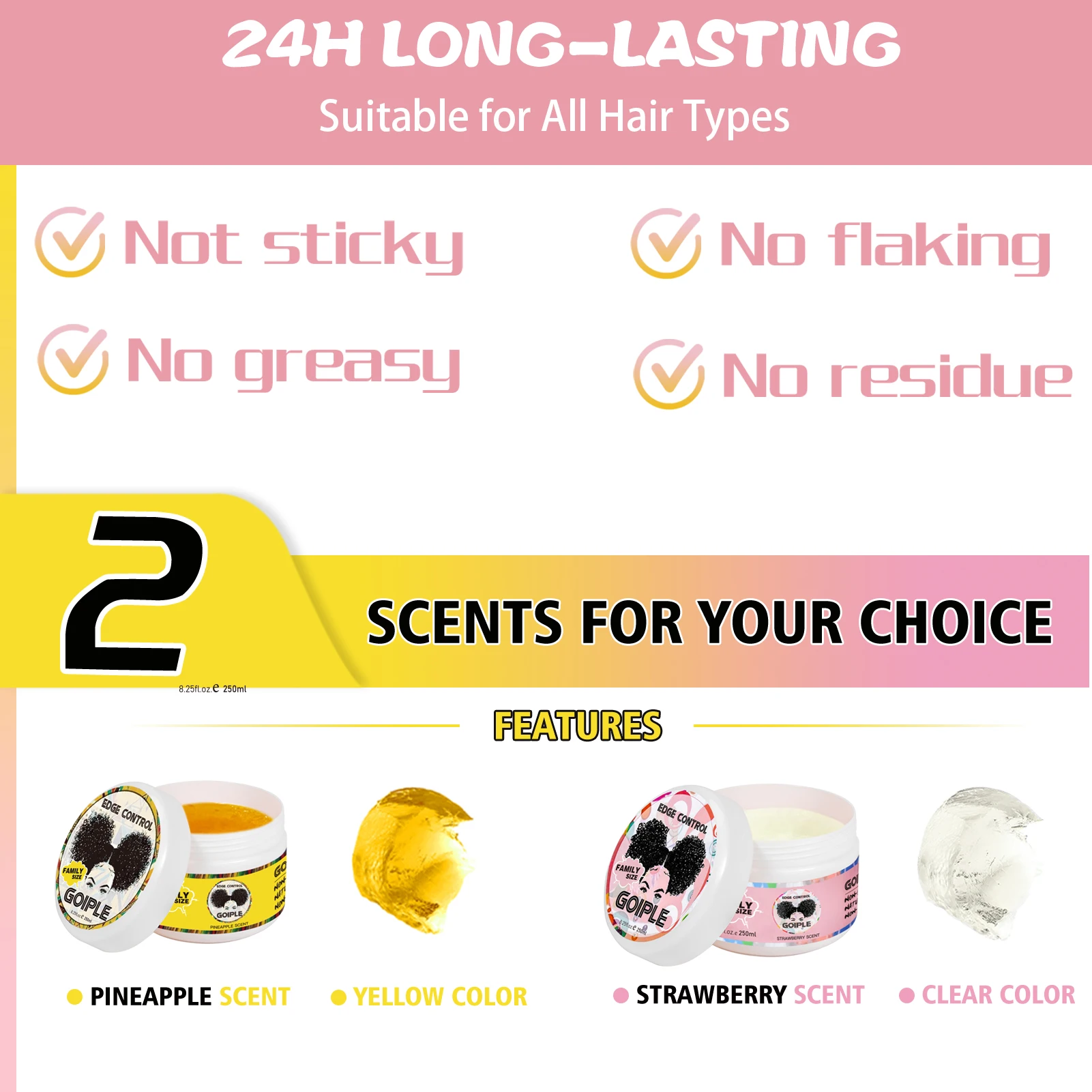 Description Picture 5 of item250g Edge Gel Family Size 24 Hour Strong Hold Hair Styling Cream for Wig America Black Women No Flaking 4C Hair Edge Control Wax