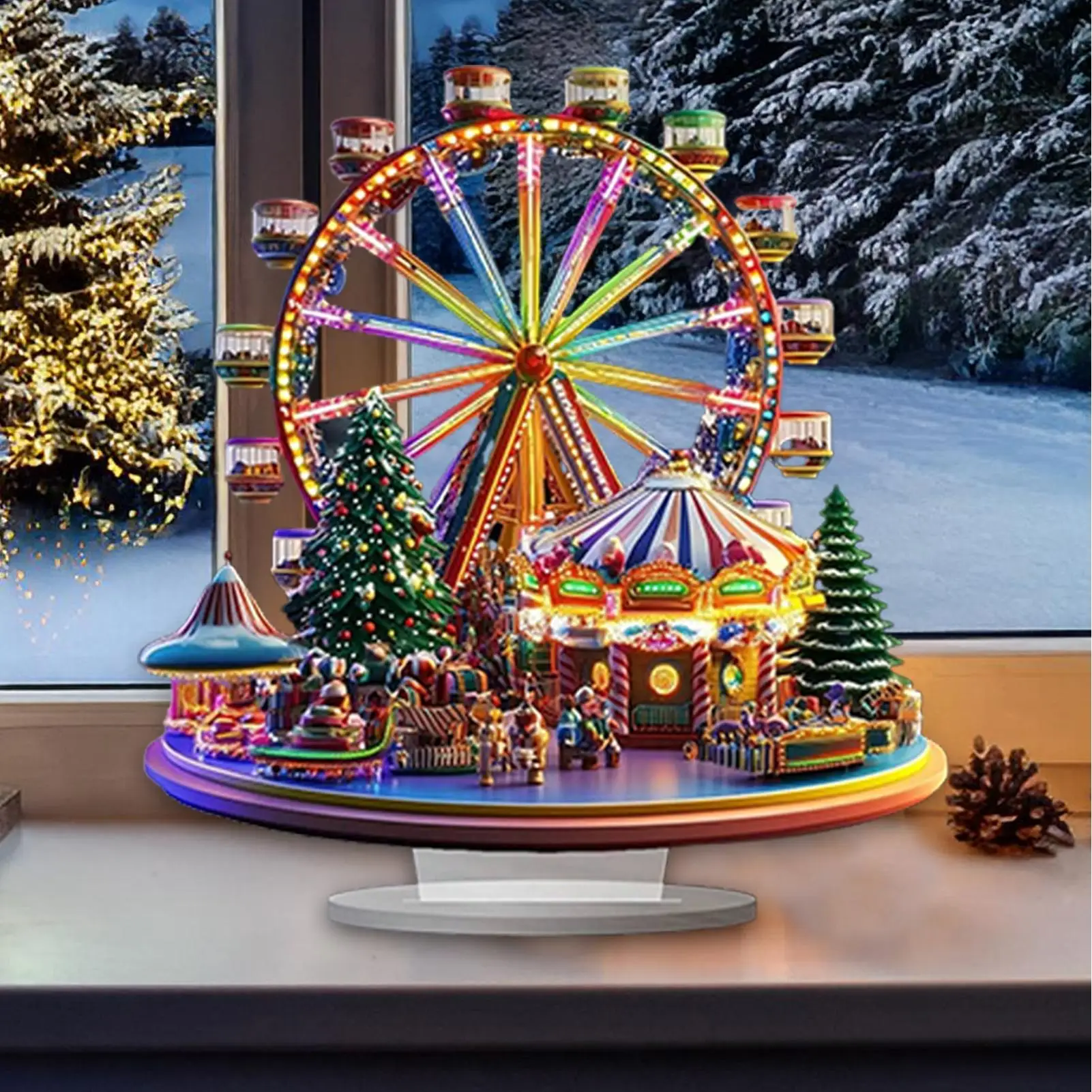 Christmas Ferris Wheel Ornament Acrylic Ferris Wheel Display Board 2D Ferris Wheel Shelf Ornaments Desktop Ferris Wheel Decor