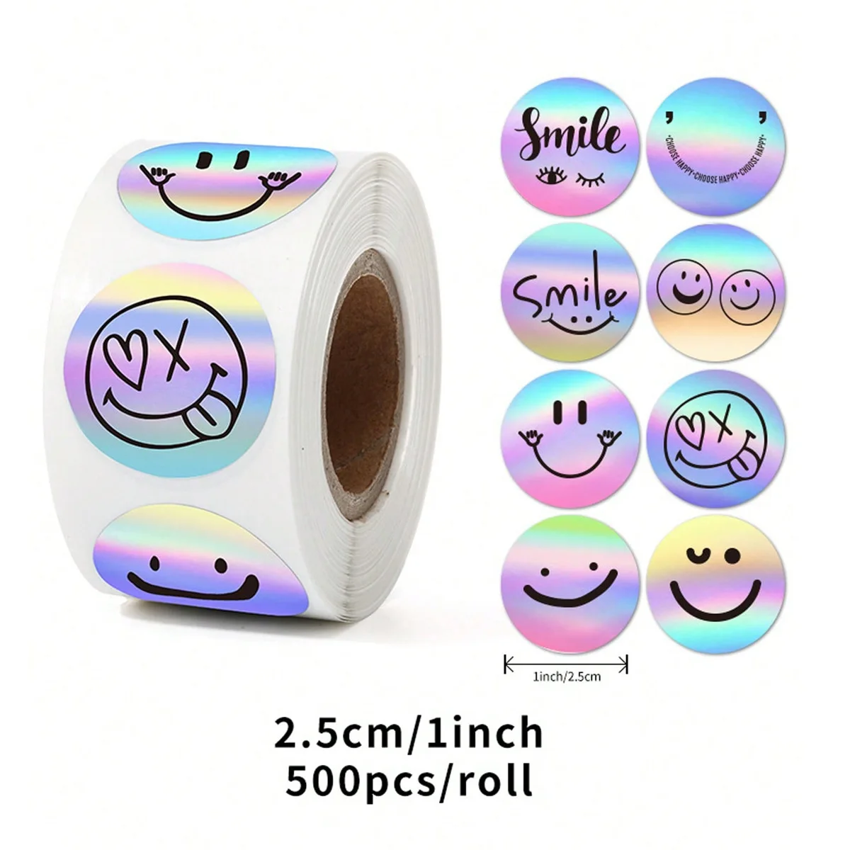 100-500pcs 1inch 귀여운 미소 얼굴 롤 스티커 봉투 장식 씰링 방수 라운드 낙서 포장 레이블