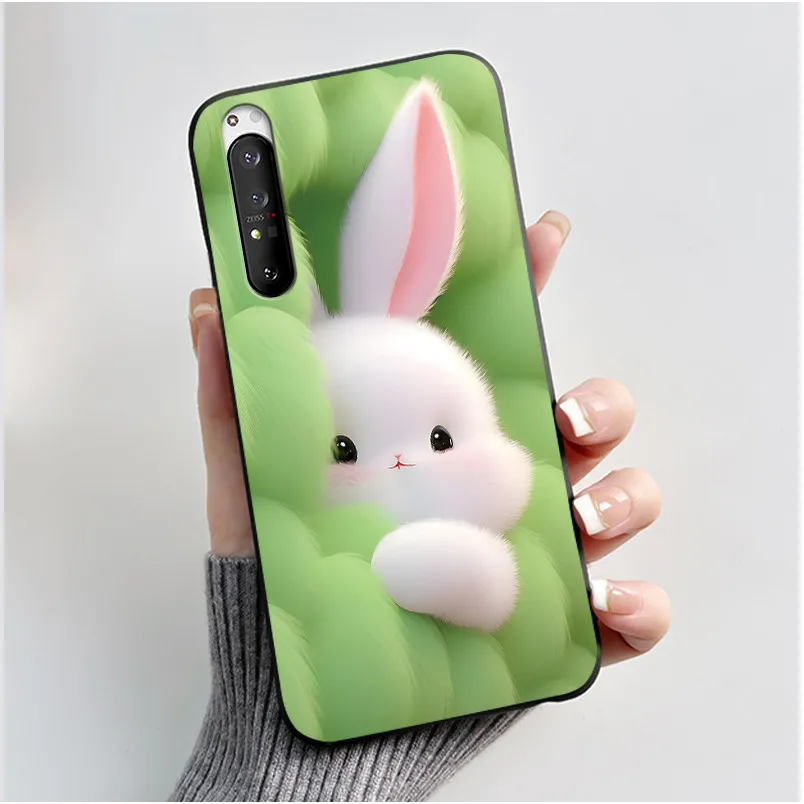 Luxury Cute Cat & Love Rabbit Black Silicone Soft Phone Case