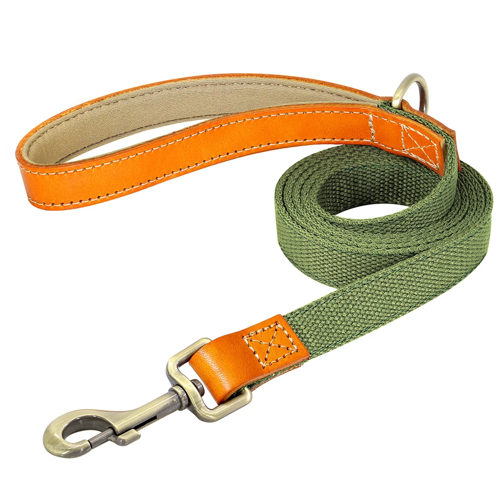 Dog Collar Real Leather Nylon Dog Collars and leash Set Durable Adjustable ID Collars for Small Medium Large Dogs - PeticaDeals