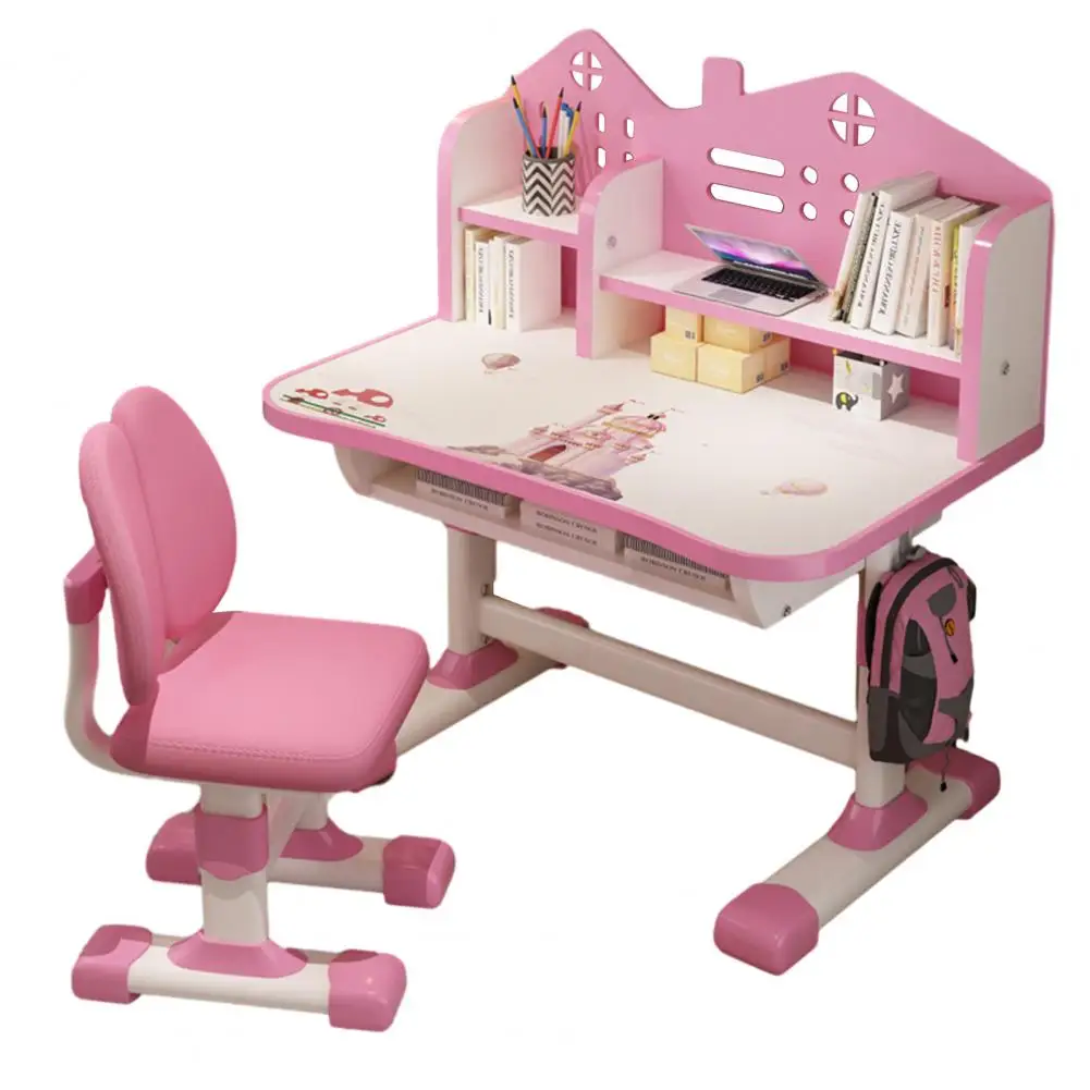 2Pcs/Set Students Desk Chair Multi Bookstand Widened Desktop Desk Chair Set Kids Adjustable Height Study Drawer Table Chair 4