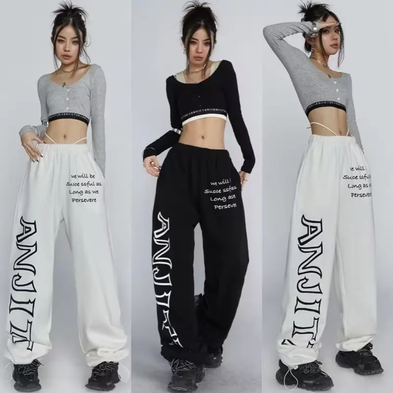 

High Street Women Hip Hop Sweatpants Vintage American Letter Loose Straight Pants Spring New Trousers Women's Jogger Trousers