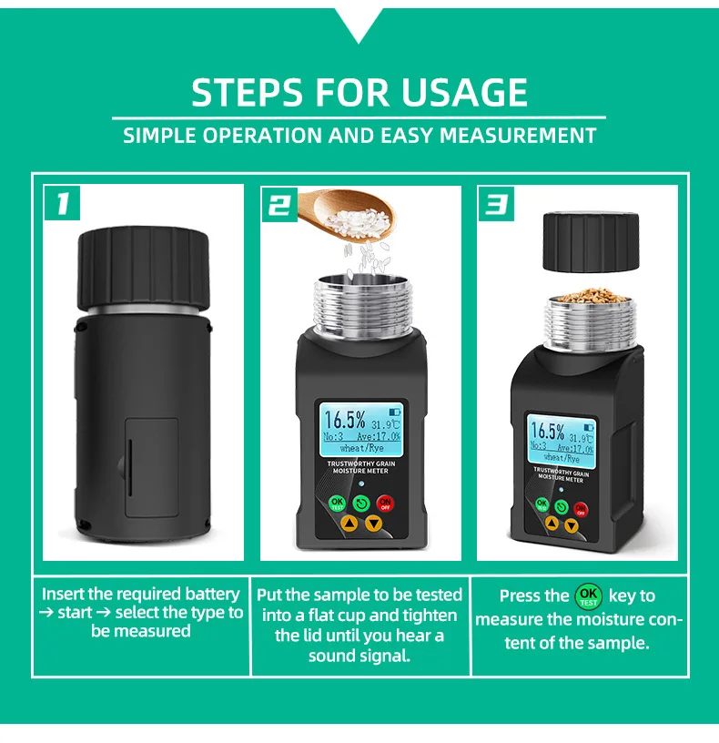 Portable Moisture Tester for Grain,40 Grain Moisture Meter with Backlit Digital