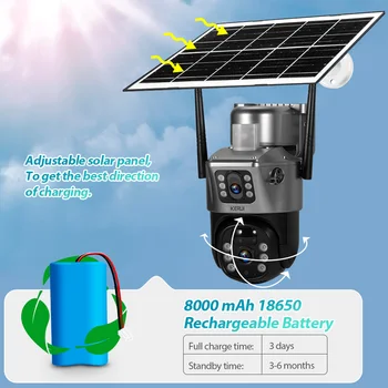 KERUI WIFI Solar Panel Dual Lens Camera Outdoor PTZ 4MP 2K 4G SIM Home Security CCTV Video Surveillance Monitor Built-in Battery 5