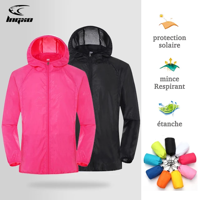 LNGXO veste randonnée homme et femme,coupe vent imperméable à séchage  rapide unisexe,Camping Pêche Escalade Running Voyage blousons résistante  anti UV,manteau sport légère avec protection solaire avec sac rangement -  AliExpress