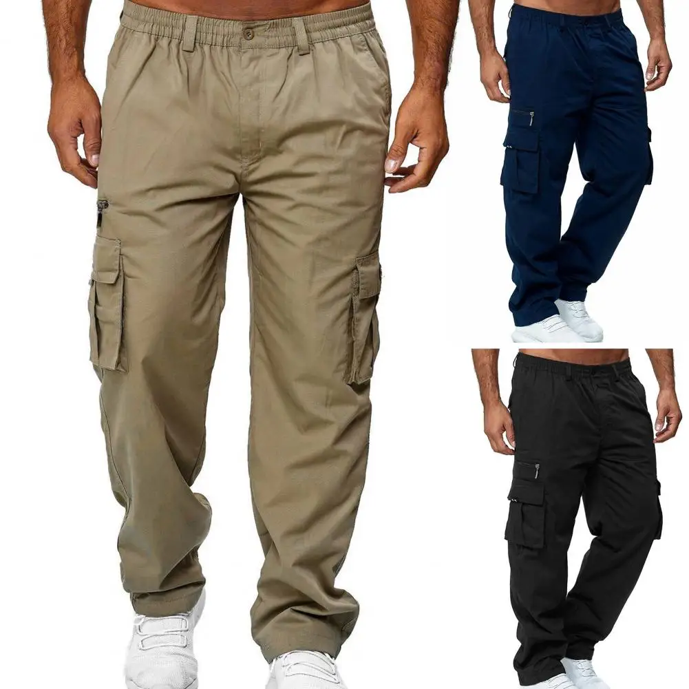 

Men's Cargo Pants Spring Summer Breathable Casual Mid Waist Solid Loose Fashion Sweatpants Streetwear Male Straight Trousers