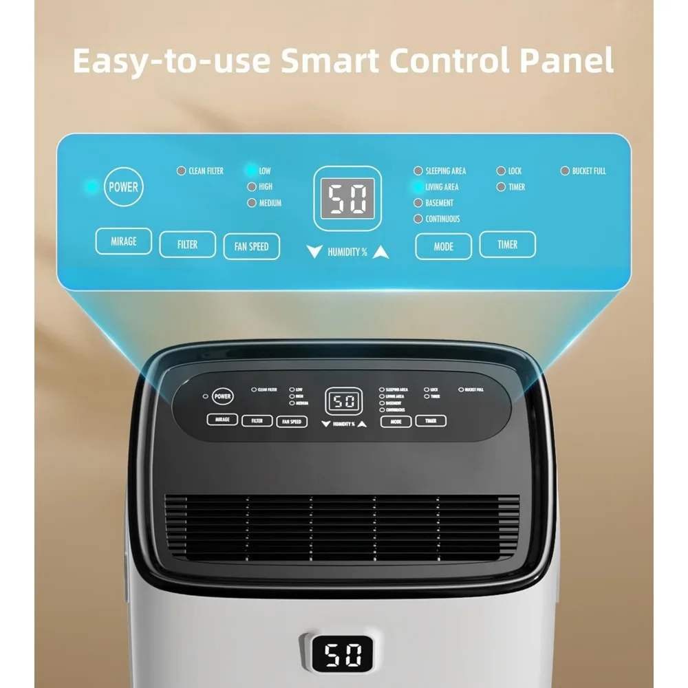 Dehumidifier for Basement with Drain Hose,24H Timer, Child Lock Dehumidifiers for Home Large Room Bathroom with Water Tank