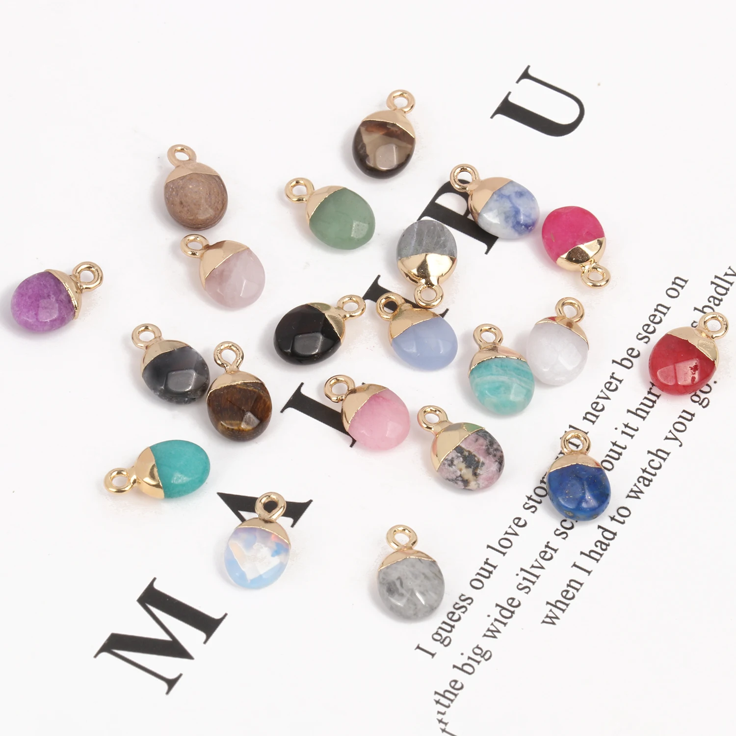 14x8mm Faceted Natural Stone Pendant Agate Jade Quartz Women