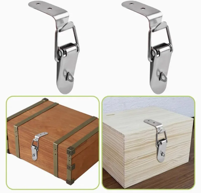 1/12Pcs 90 Degree Duck-mouth Buckle Hook Lock Silver Metal Spring Hasp Latch Catch Clamps Wooden Box Loaded Draw Clasp Hardware furniture hardware jewelry box hasps decorative latches buckle clamp