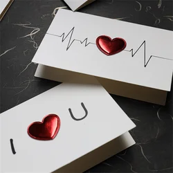 Cartes de vœux en cuir, 2 pièces, carte postale "I Love You", battement de cœur romantique, lettre d'amour, carte d'invitation de mariage, bloc de messages 