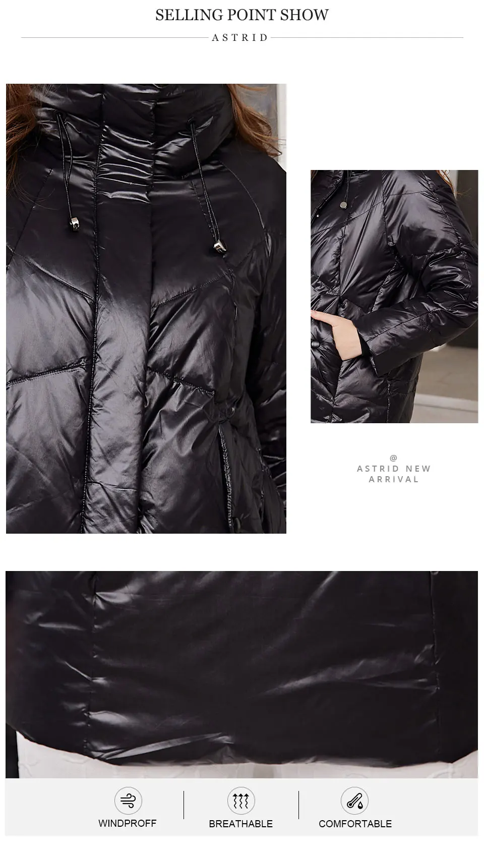 Astrid Down Jacket Female Winter 2022 Short Loose Casual Simple Design Contrast Color Stitching Hooded Women's Parka AR-E10345